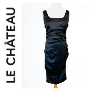 le château Black Satin Sheath Dress